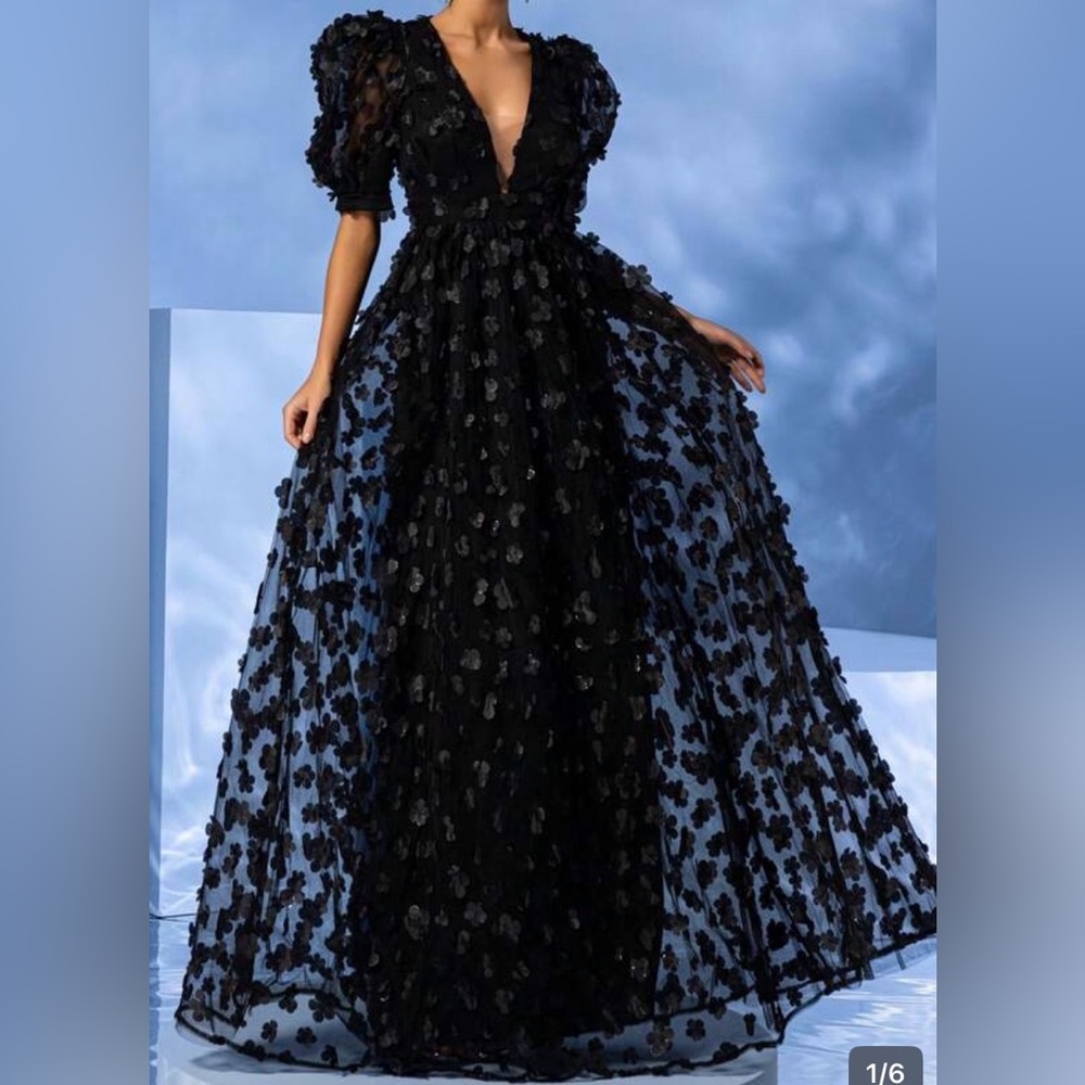 Elegant Black Floral Kids Dress